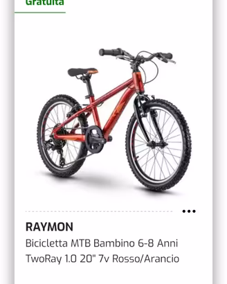 RAYMON  Bicicletta MTB Bambino 6-8 Anni TwoRay 1.0