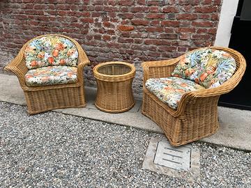 Coppia poltrone giardino esterno vimini rattan