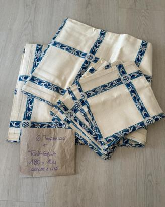 Tovaglia vintage -  lino e cotone con tovaglioli