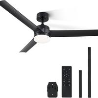 Ventilatore da soffitto nero con luce 132 cm