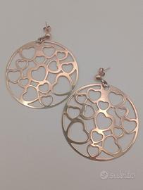 orecchini cerchio argento 925 cuori bagni oro 18kt