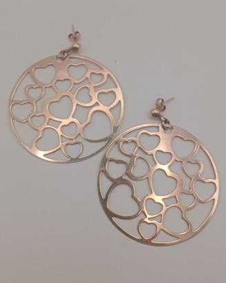 orecchini cerchio argento 925 cuori bagni oro 18kt