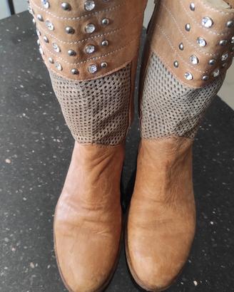 Stivaletti donna in pelle e cuoio