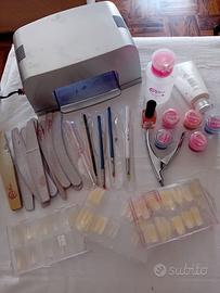 set x unghie finte, forno UV, glitter, pennelli ec
