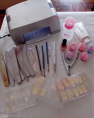 set x unghie finte, forno UV, glitter, pennelli ec