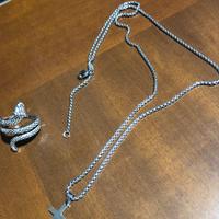 Collana c/croce 60 cm in acciaio+ anello serpente