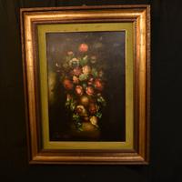 Quadro olio su tela fiori firmato Wickens cornice