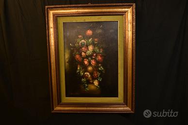 Quadro olio su tela fiori firmato Wickens cornice