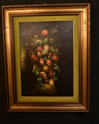 Quadro olio su tela fiori firmato Wickens cornice