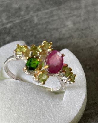 Anello artigianale argento 15ITA con rubino