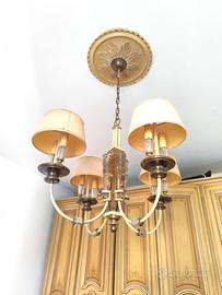 Lampadario in vetro di murano e tessuto