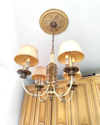 Lampadario in vetro di murano e tessuto