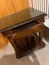 Comodino rotelle legno