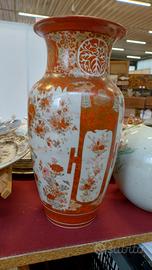 vaso giapponese arancione e oro kutani antico