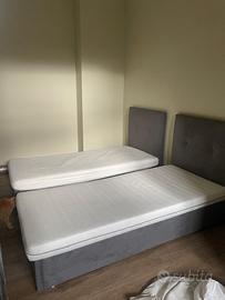 letto singolo con testata imbottita grigia + mater
