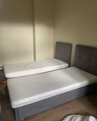 letto singolo con testata imbottita grigia + mater
