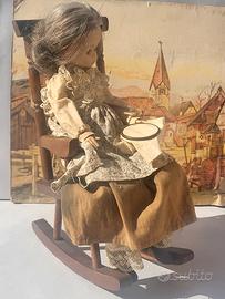 BAMBOLA FANNY AL RICAMO CON SEDIA A CARILLON 1970 