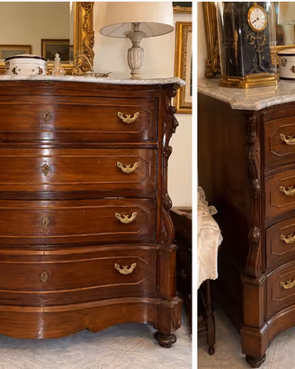 Elegante cassettone d’epoca in legno, lavorato