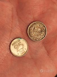2 MONETE ARGENTO 1/2 FRANCO SVIZZERA 1965 25 ORE S