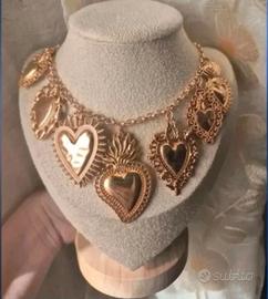 Collana Cuore Sacro Ex Voto Vintage Dorata antica