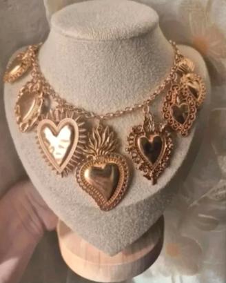 Collana Cuore Sacro Ex Voto Vintage Dorata antica