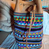 Borsa a sacca in pelle e cotone - Marocco