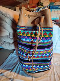 Borsa a sacca in pelle e cotone - Marocco