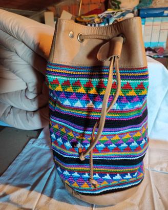 Borsa a sacca in pelle e cotone - Marocco