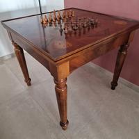 Tavolo da gioco in legno intarsiato multifunzione