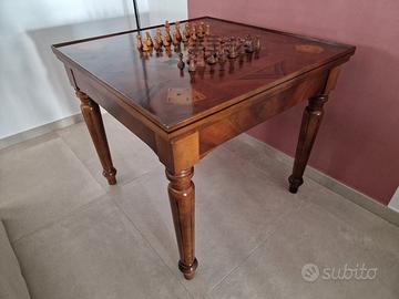 Tavolo da gioco in legno intarsiato multifunzione