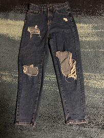 Jeans Mom Fit Shein Blu Scuro Con Maxi Strappi