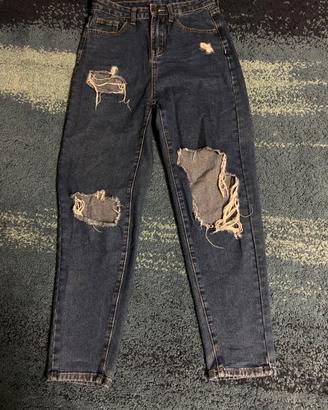 Jeans Mom Fit Shein Blu Scuro Con Maxi Strappi