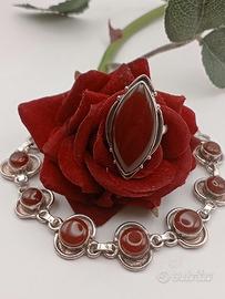 parure anello bracciale argento 925 corniola etnic