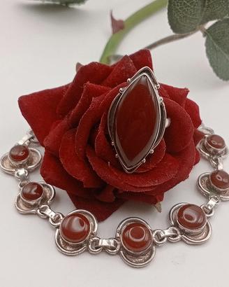 parure anello bracciale argento 925 corniola etnic
