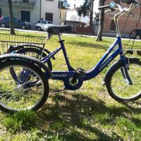 Triciclo per adulto blu con cesto