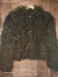 Giacca in vera mongolia verde militare