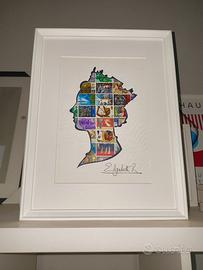 Quadro Regina Elisabetta II su Veri Francobolli