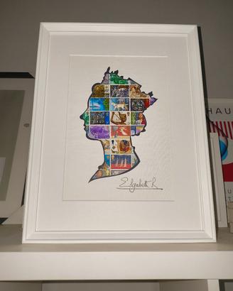 Quadro Regina Elisabetta II su Veri Francobolli