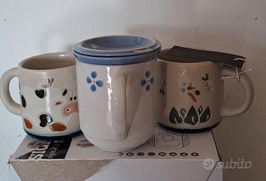 2 tazze e tisaniera in porcellana, nuove
