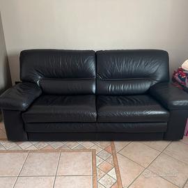 Divano 3 posti in pelle marron testa di moro