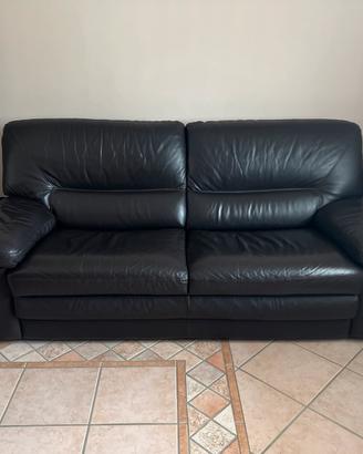 Divano 3 posti in pelle marron testa di moro