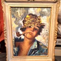  Ragazzo fuma pipa Quadro dipinto Robert Lanzi