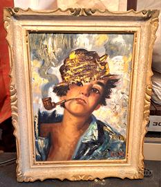  Ragazzo fuma pipa Quadro dipinto Robert Lanzi