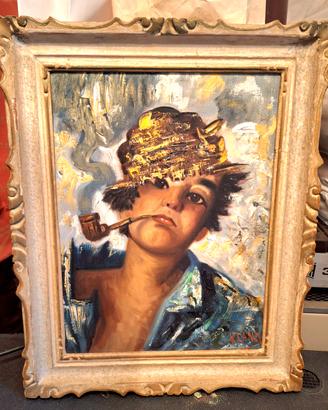  Ragazzo fuma pipa Quadro dipinto Robert Lanzi