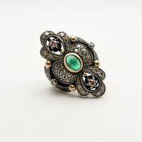 Anello oro 18KT e argento smeraldo e diamanti 1950