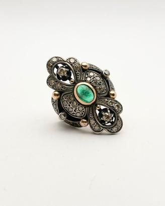 Anello oro 18KT e argento smeraldo e diamanti 1950