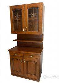 Credenza cucina in legno noce con vetrina