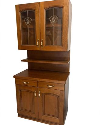 Credenza cucina in legno noce con vetrina
