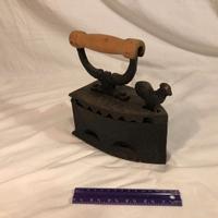 Ferro Da Stiro Antico Ghisa Legno Vintage Decorat