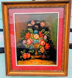 Quadro vaso e fiori antico dipinto a mano a olio.
